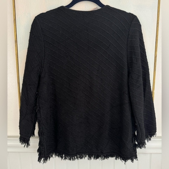 T TAHARI Black Fringe Front Cardigan Open Front Sweater Size Large - Picture 5 of 7
